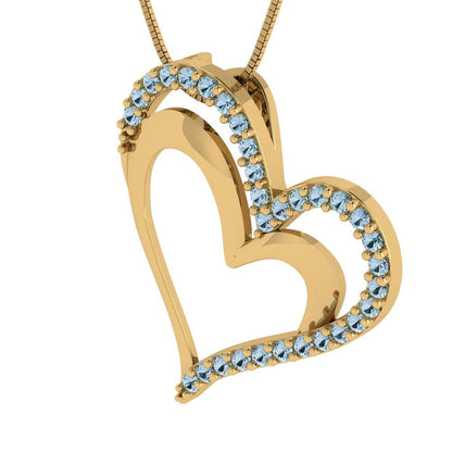 0.31 tcw Necklace Pendant - 14K White Gold Round Cut Charm Sky Blue Topaz - Adjustable Length - 15in Box Chain to 18in