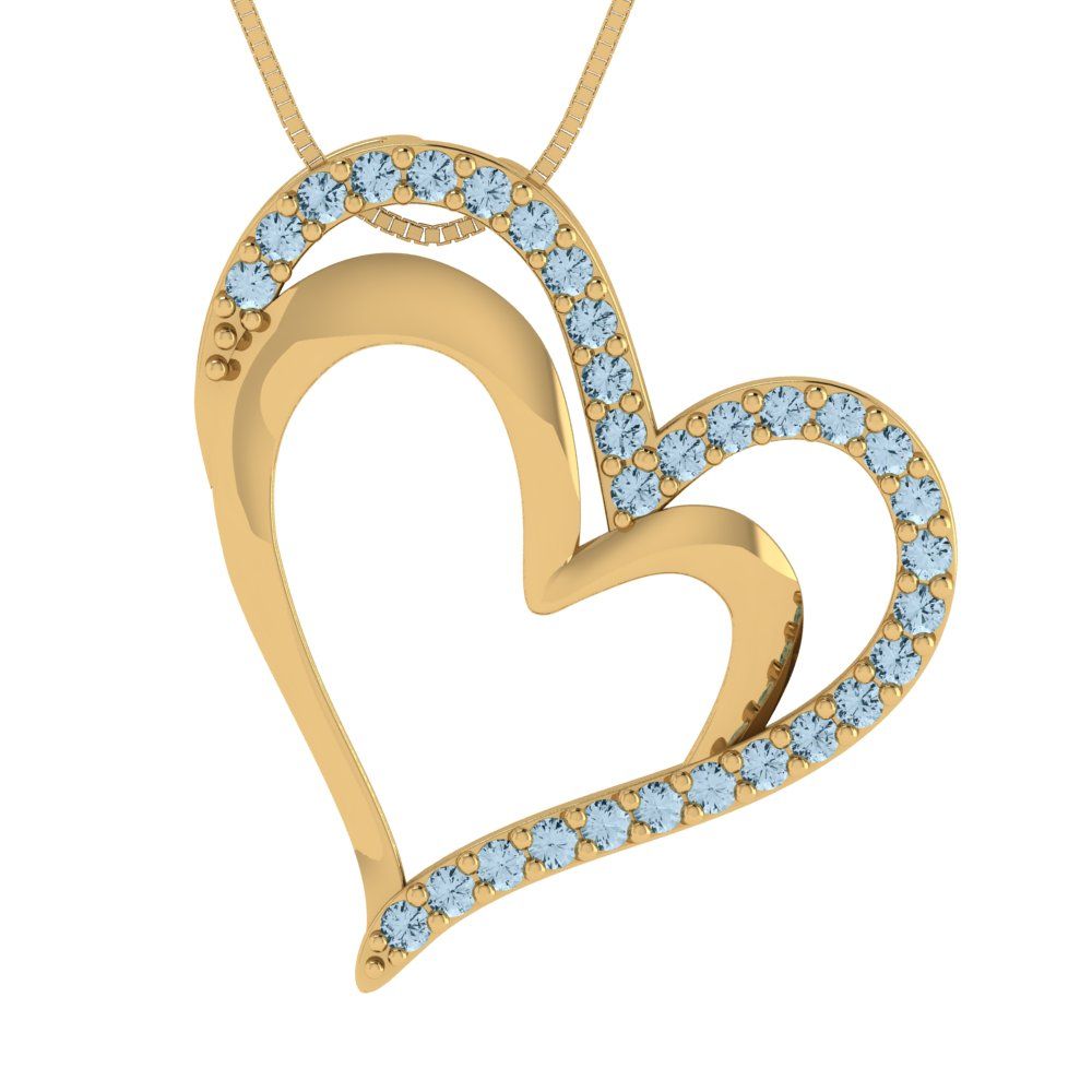 0.31 tcw Necklace Pendant - 14K White Gold Round Cut Charm Aquamarine - Adjustable Length - 15in Box Chain to 18in