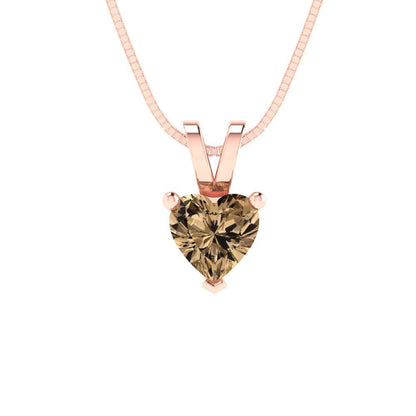 0.5cttw Heart Cut Champagne Gold-Plated 925 Silver Pendant and 16" Box-Chain Necklace