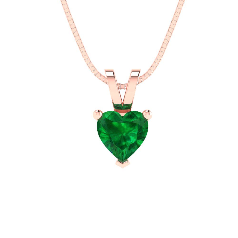 0.5cttw Heart Cut Emerald Gold-Plated 925 Silver Pendant and 16" Box-Chain Necklace