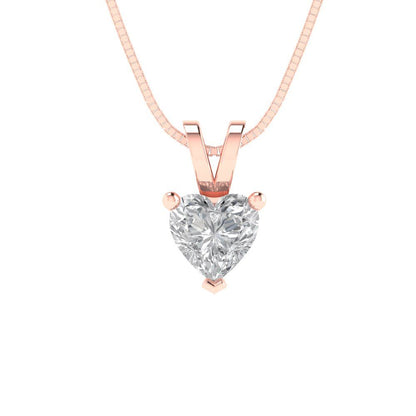 0.5 tcw Necklace Pendant - 14K White Gold Heart Cut Solitaire  White Sapphire - Adjustable Length - 15in Box Chain to 18in