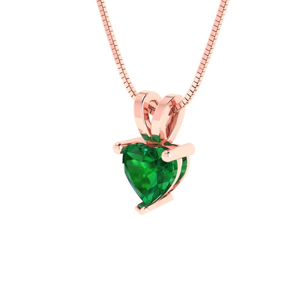 0.5cttw Heart Cut Emerald Gold-Plated 925 Silver Pendant and 16" Box-Chain Necklace