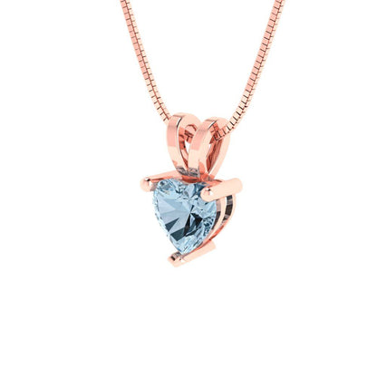 0.5 tcw Necklace Pendant - 14K White Gold Heart Cut Solitaire  Aquamarine - Adjustable Length - 15in Box Chain to 18in