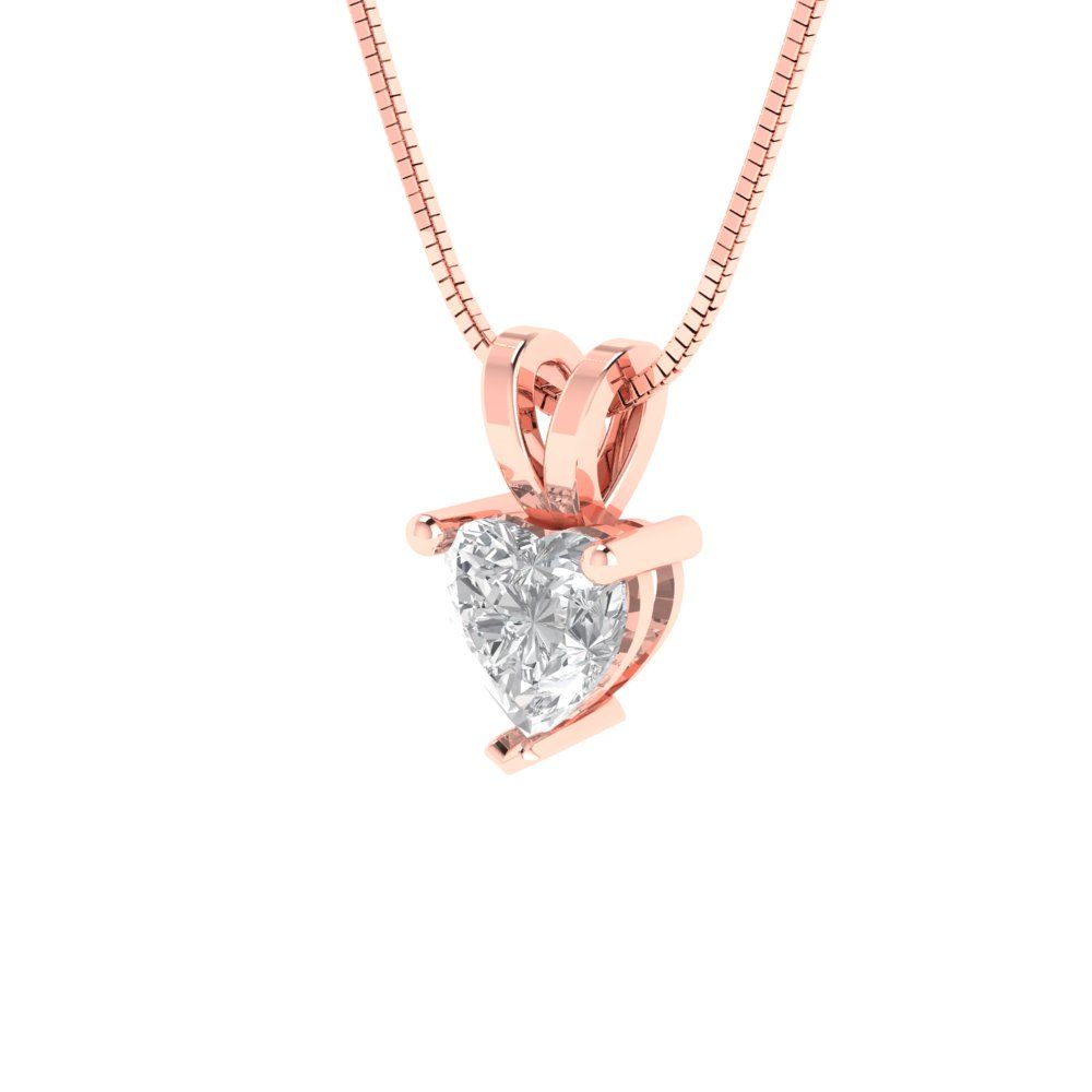 0.5 tcw Necklace Pendant - 14K White Gold Heart Cut Solitaire  White Sapphire - Adjustable Length - 15in Box Chain to 18in