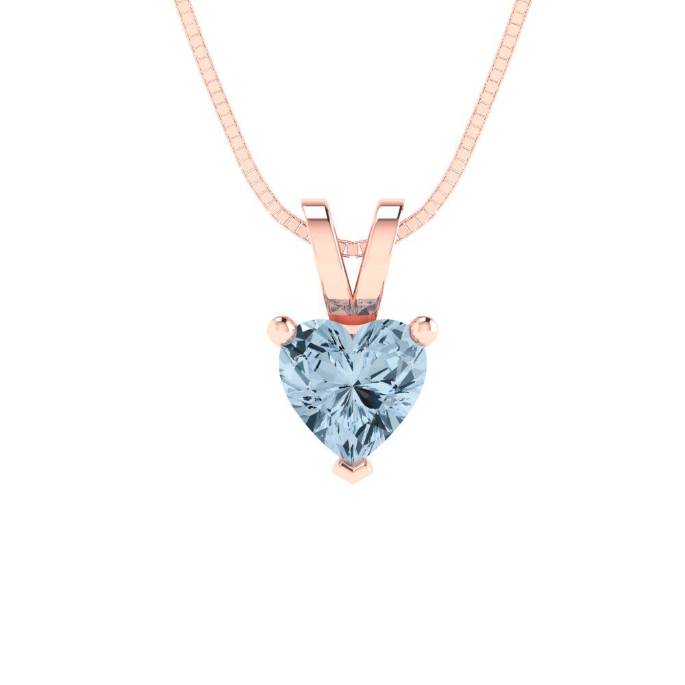 0.5 tcw Necklace Pendant - 14K White Gold Heart Cut Solitaire  Sky Blue Topaz - Adjustable Length - 15in Box Chain to 18in