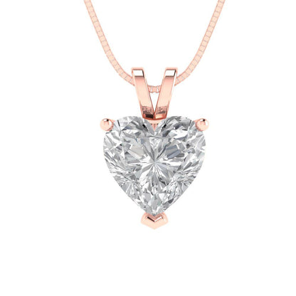 2 tcw Necklace Pendant - 14K White Gold Heart Cut Solitaire  White Sapphire - Adjustable Length - 15in Box Chain to 18in