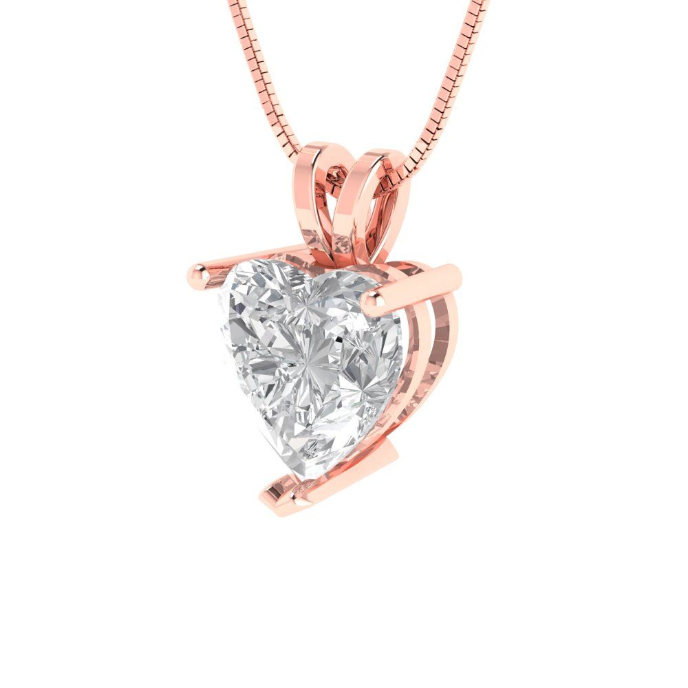 2 tcw Necklace Pendant - 14K White Gold Heart Cut Solitaire  White Sapphire - Adjustable Length - 15in Box Chain to 18in