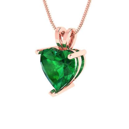 2cttw Heart Cut Emerald Gold-Plated 925 Silver Pendant and 16" Box-Chain Necklace
