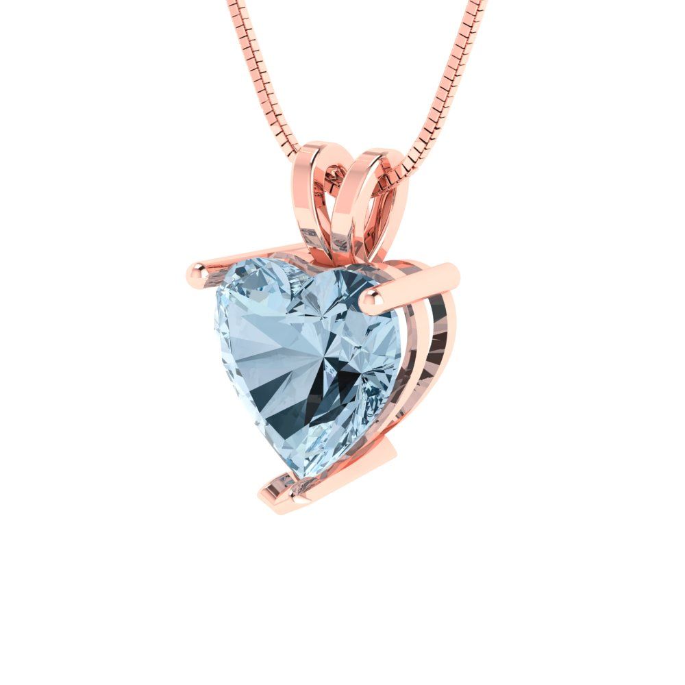 2 tcw Necklace Pendant - 14K White Gold Heart Cut Solitaire  Sky Blue Topaz - Adjustable Length - 15in Box Chain to 18in