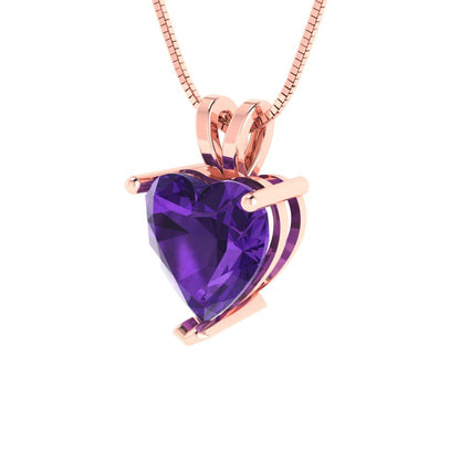 2cttw Heart Cut Amethyst Gold-Plated 925 Silver Pendant and 16" Box-Chain Necklace