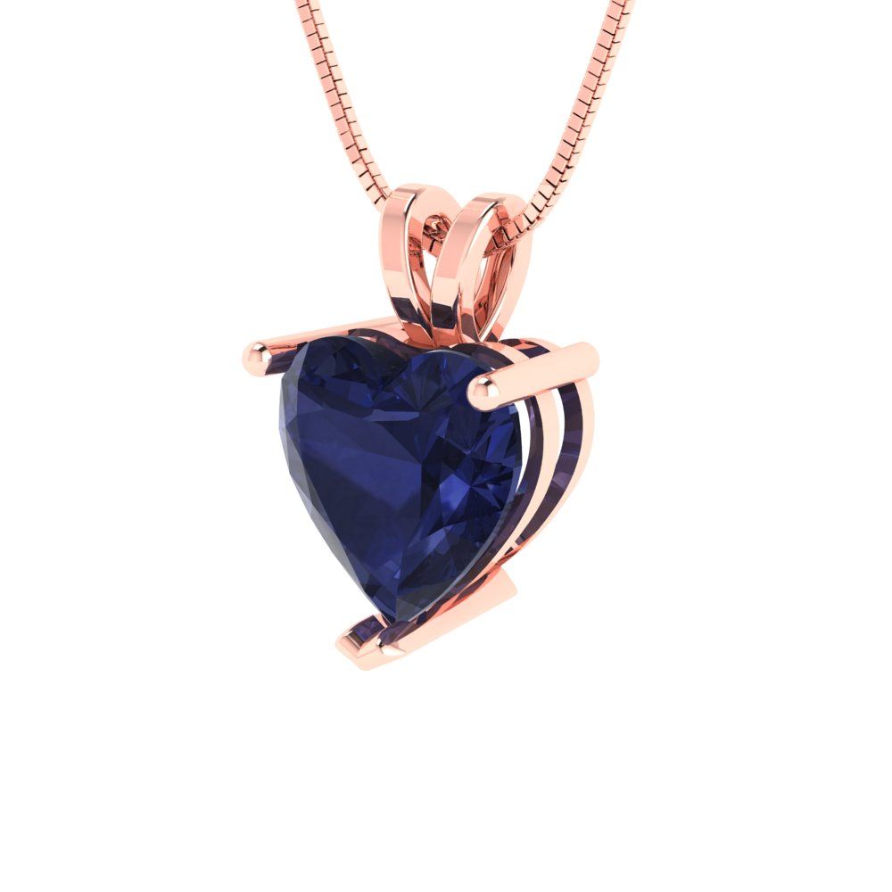 2cttw Heart Cut Blue Sapphire Gold-Plated 925 Silver Pendant and 16" Box-Chain Necklace