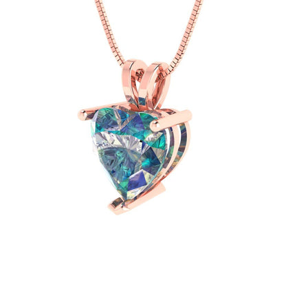 2cttw Heart Cut Blue Moissanite Gold-Plated 925 Silver Pendant and 16" Box-Chain Necklace