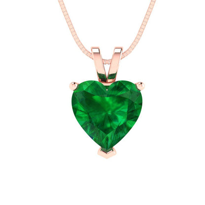 2cttw Heart Cut Emerald Gold-Plated 925 Silver Pendant and 16" Box-Chain Necklace