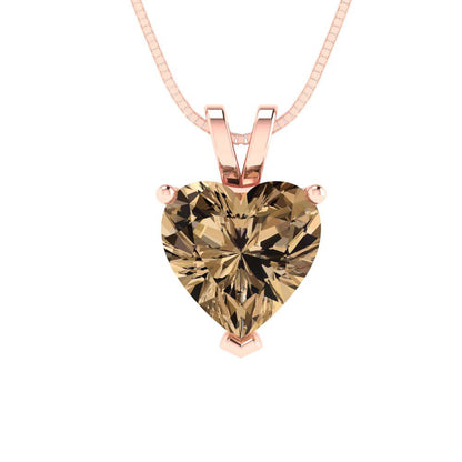 2cttw Heart Cut Champagne Gold-Plated 925 Silver Pendant and 16" Box-Chain Necklace