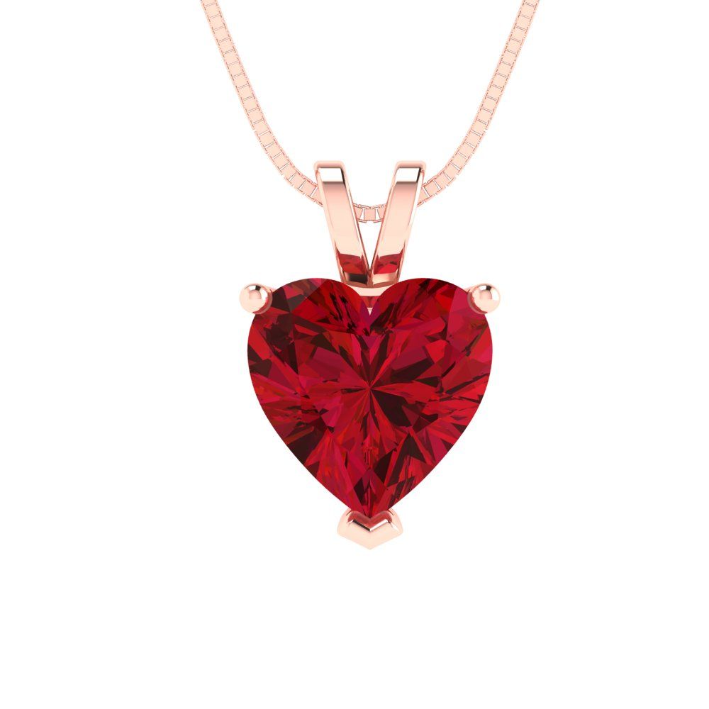 2 tcw Necklace Pendant - 14K White Gold Heart Cut Solitaire  Pink Tourmaline - Adjustable Length - 15in Box Chain to 18in
