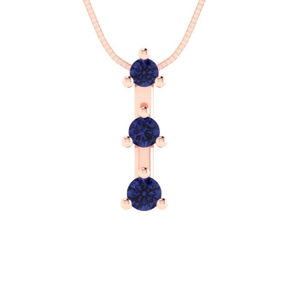 0.21 tcw Necklace Pendant - 14K White Gold Round Cut Charm Tanzanite - Adjustable Length - 15in Box Chain to 18in