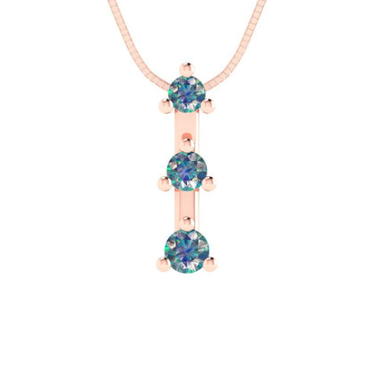 0.21 tcw Necklace Pendant - 14K White Gold Round Cut Charm Blue Moissanite - Adjustable Length - 15in Box Chain to 18in