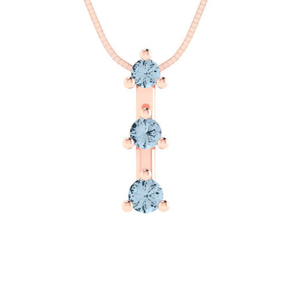 0.21cttw Round Cut Blue Gold-Plated 925 Silver Pendant and 16" Box-Chain Necklace
