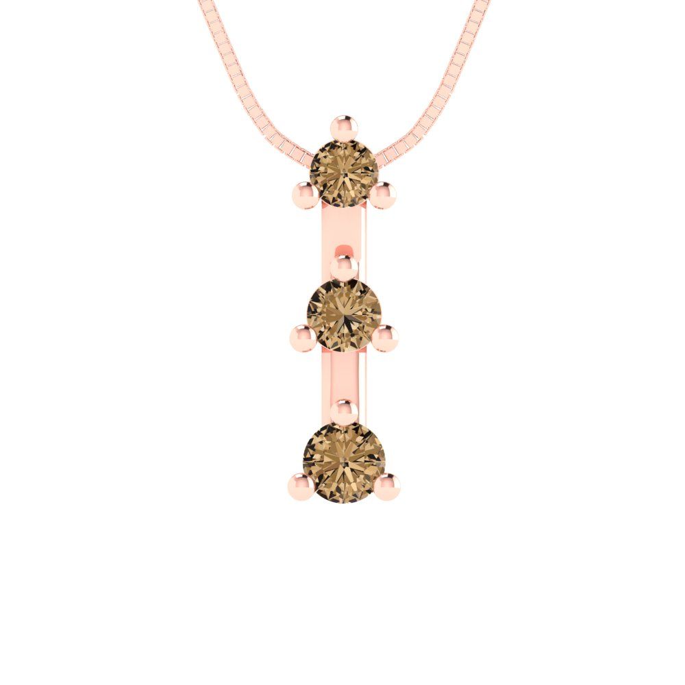 0.21 tcw Necklace Pendant - 14K White Gold Round Cut Charm Champagne - Adjustable Length - 15in Box Chain to 18in