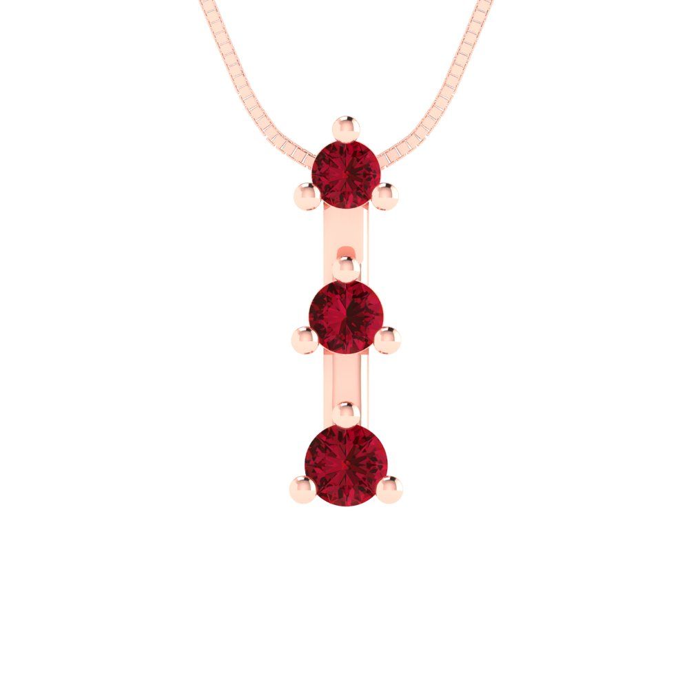 0.21 tcw Necklace Pendant - 14K White Gold Round Cut Charm Pink Tourmaline - Adjustable Length - 15in Box Chain to 18in