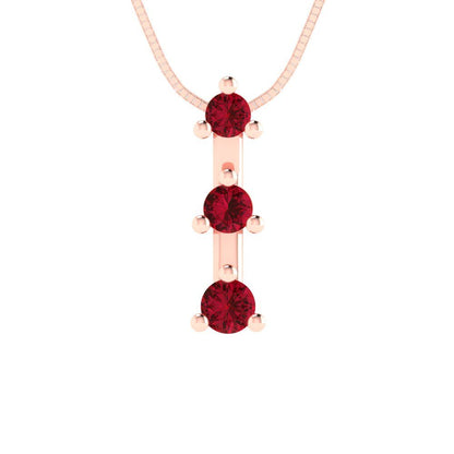 0.21 tcw Necklace Pendant - 14K White Gold Round Cut Charm Pink Tourmaline - Adjustable Length - 15in Box Chain to 18in