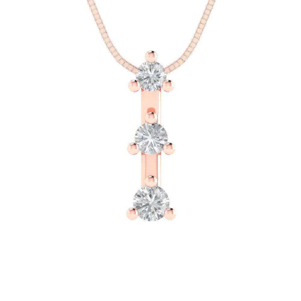 0.21 tcw Necklace Pendant - 14K White Gold Round Cut Charm Moissanite - Adjustable Length - 15in Box Chain to 18in