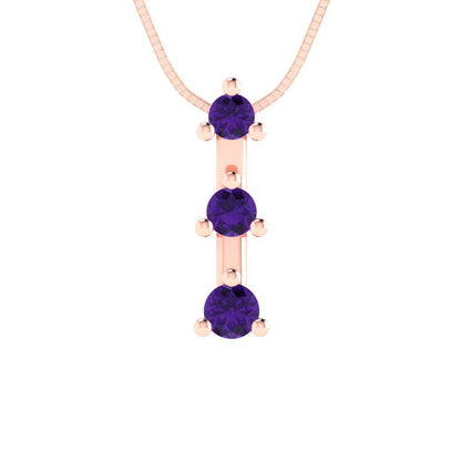 0.21cttw Round Cut Amethyst Gold-Plated 925 Silver Pendant and 16" Box-Chain Necklace