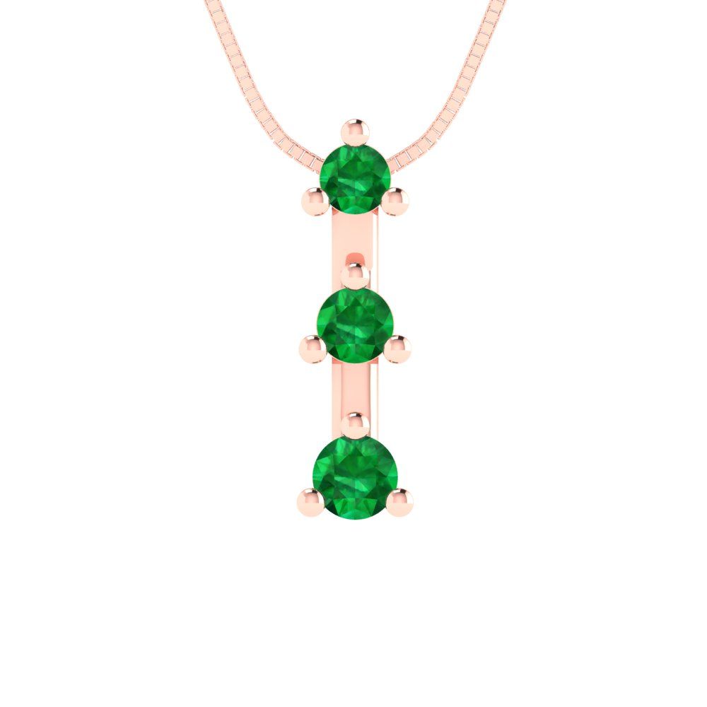 0.21cttw Round Cut Emerald Gold-Plated 925 Silver Pendant and 16" Box-Chain Necklace