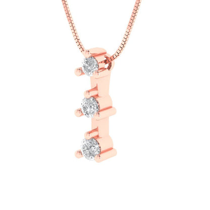 0.21 tcw Necklace Pendant - 14K White Gold Round Cut Charm Zirconia Diamond - Adjustable Length - 15in Box Chain to 18in
