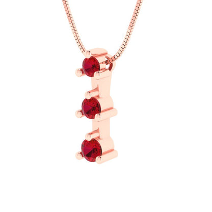 0.21 tcw Necklace Pendant - 14K White Gold Round Cut Charm Pink Tourmaline - Adjustable Length - 15in Box Chain to 18in