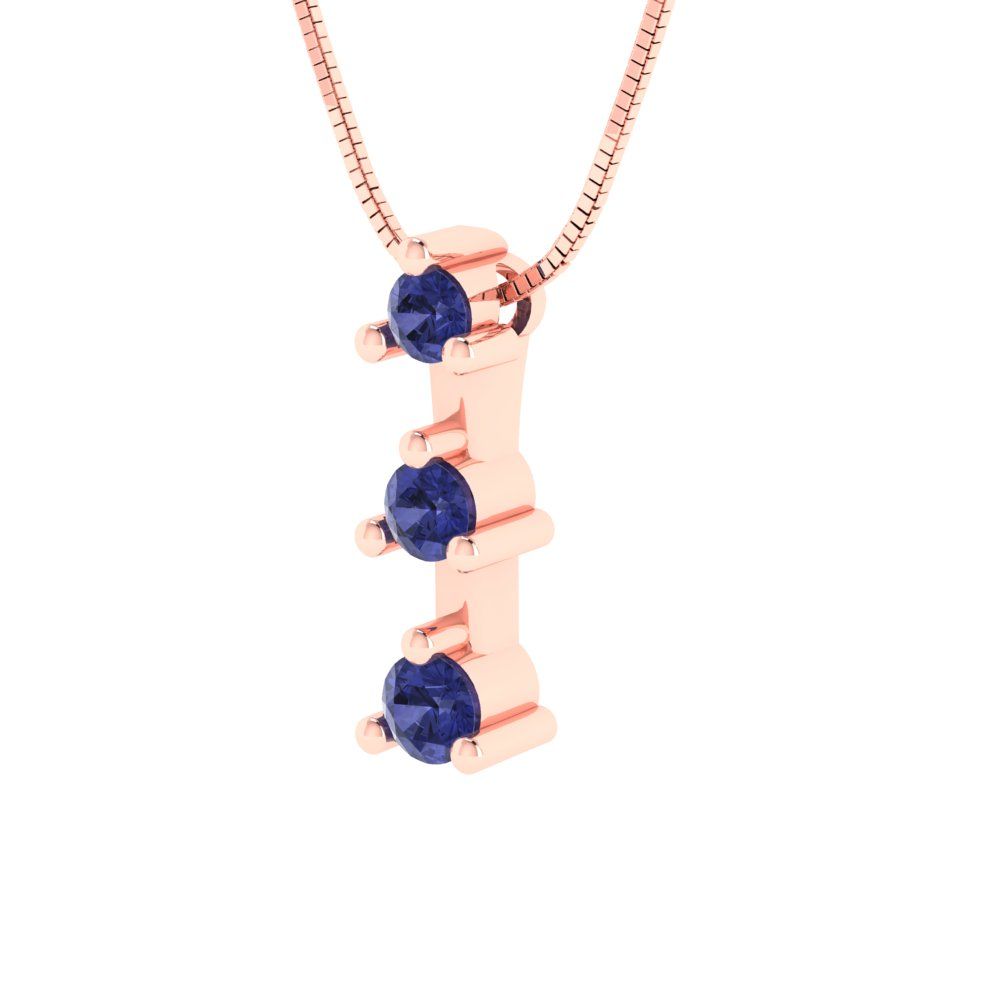 0.21 tcw Necklace Pendant - 14K White Gold Round Cut Charm Tanzanite - Adjustable Length - 15in Box Chain to 18in