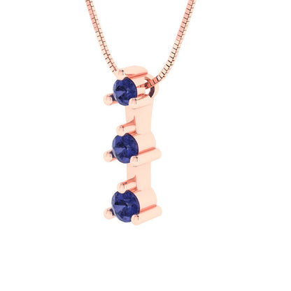 0.21 tcw Necklace Pendant - 14K White Gold Round Cut Charm Tanzanite - Adjustable Length - 15in Box Chain to 18in