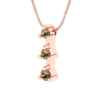 0.21cttw Round Cut Champagne Gold-Plated 925 Silver Pendant and 16" Box-Chain Necklace
