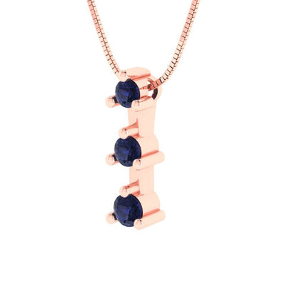 0.21 tcw Necklace Pendant - 14K White Gold Round Cut Charm Bluesapphire - Adjustable Length - 15in Box Chain to 18in