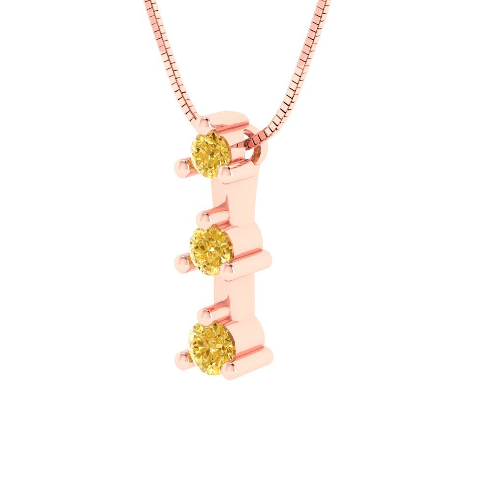 0.21 tcw Necklace Pendant - 14K White Gold Round Cut Charm Citrine - Adjustable Length - 15in Box Chain to 18in