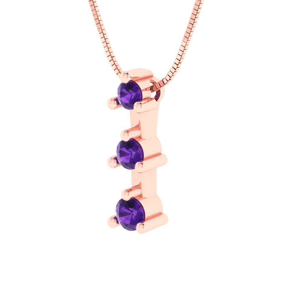 0.21 tcw Necklace Pendant - 14K White Gold Round Cut Charm Amethyst - Adjustable Length - 15in Box Chain to 18in