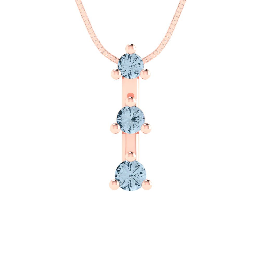 0.21 tcw Necklace Pendant - 14K White Gold Round Cut Charm Sky Blue Topaz - Adjustable Length - 15in Box Chain to 18in