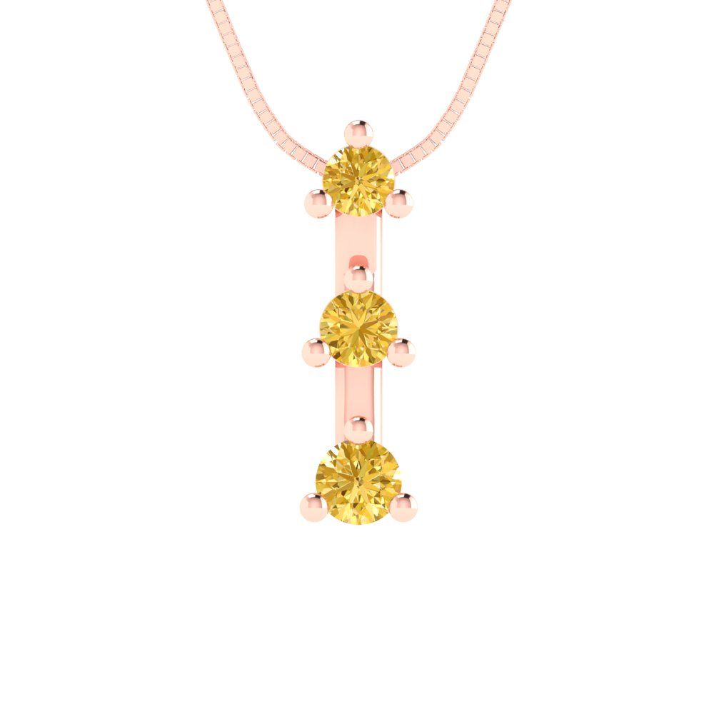 0.21 tcw Necklace Pendant - 14K White Gold Round Cut Charm Citrine - Adjustable Length - 15in Box Chain to 18in