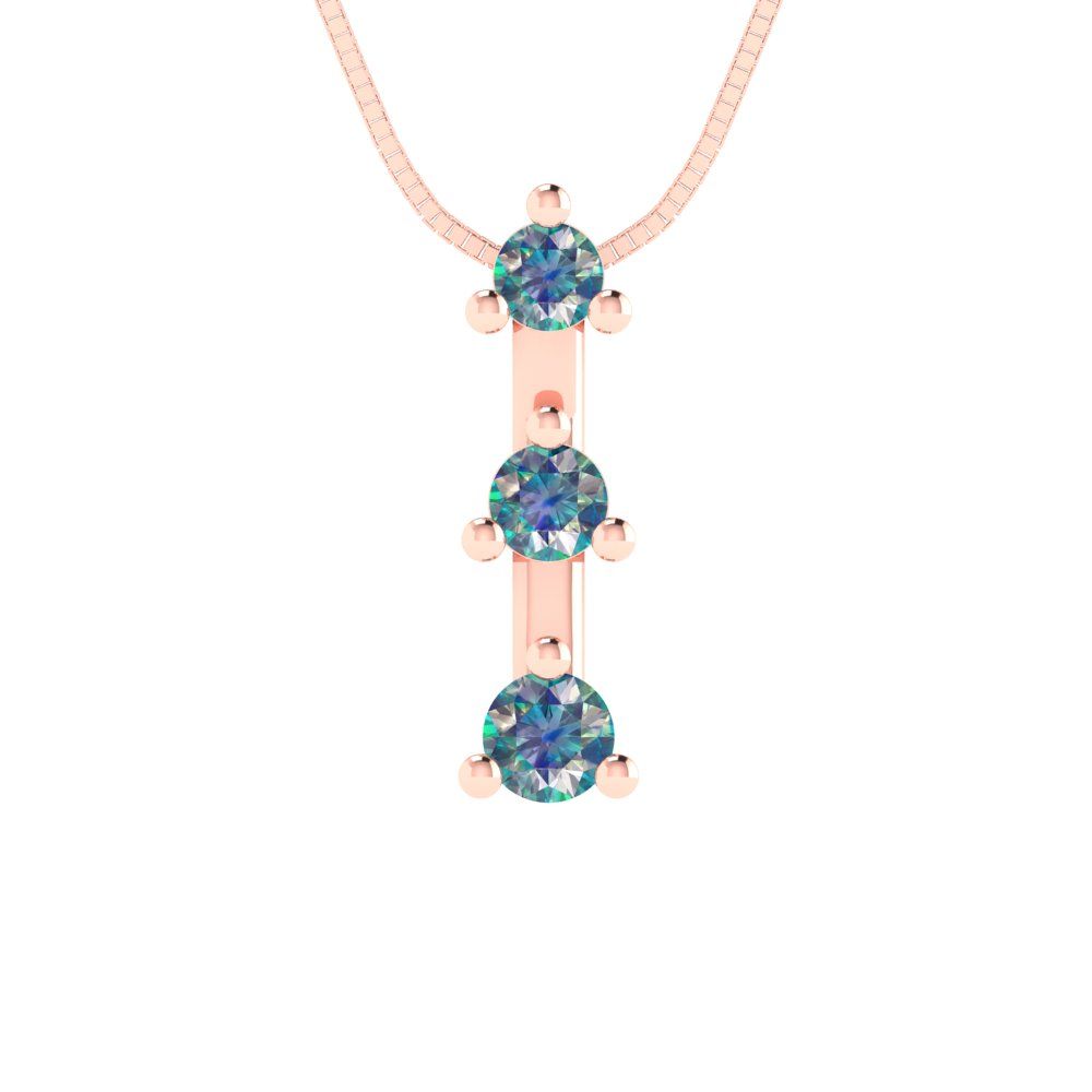 0.21 tcw Necklace Pendant - 14K White Gold Round Cut Charm Blue Moissanite - Adjustable Length - 15in Box Chain to 18in