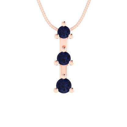 0.21cttw Round Cut Blue Sapphire Gold-Plated 925 Silver Pendant and 16" Box-Chain Necklace