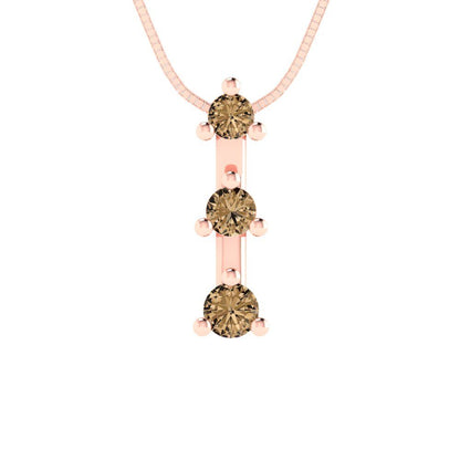 0.21 tcw Necklace Pendant - 14K White Gold Round Cut Charm Champagne - Adjustable Length - 15in Box Chain to 18in