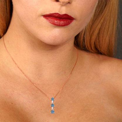 0.21 tcw Necklace Pendant - 14K White Gold Round Cut Charm Blue Moissanite - Adjustable Length - 15in Box Chain to 18in