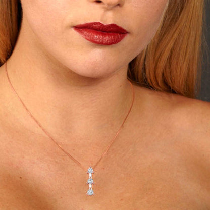 0.21 tcw Necklace Pendant - 14K White Gold Round Cut Charm Moissanite - Adjustable Length - 15in Box Chain to 18in