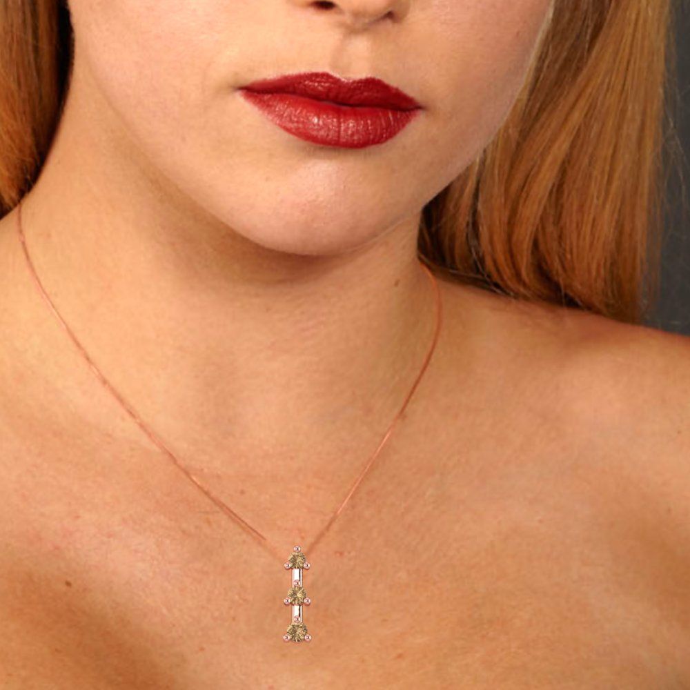 0.21 tcw Necklace Pendant - 14K White Gold Round Cut Charm Champagne - Adjustable Length - 15in Box Chain to 18in