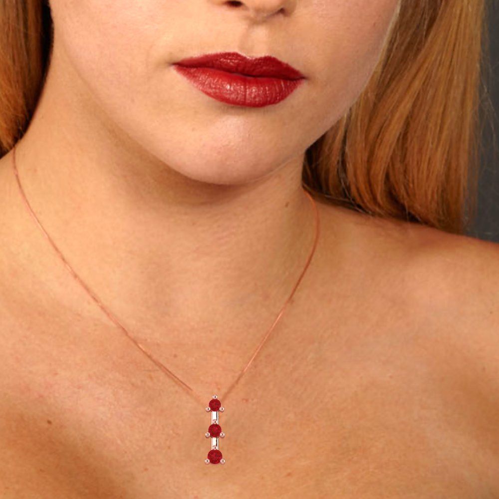 0.21 tcw Necklace Pendant - 14K White Gold Round Cut Charm Pink Tourmaline - Adjustable Length - 15in Box Chain to 18in