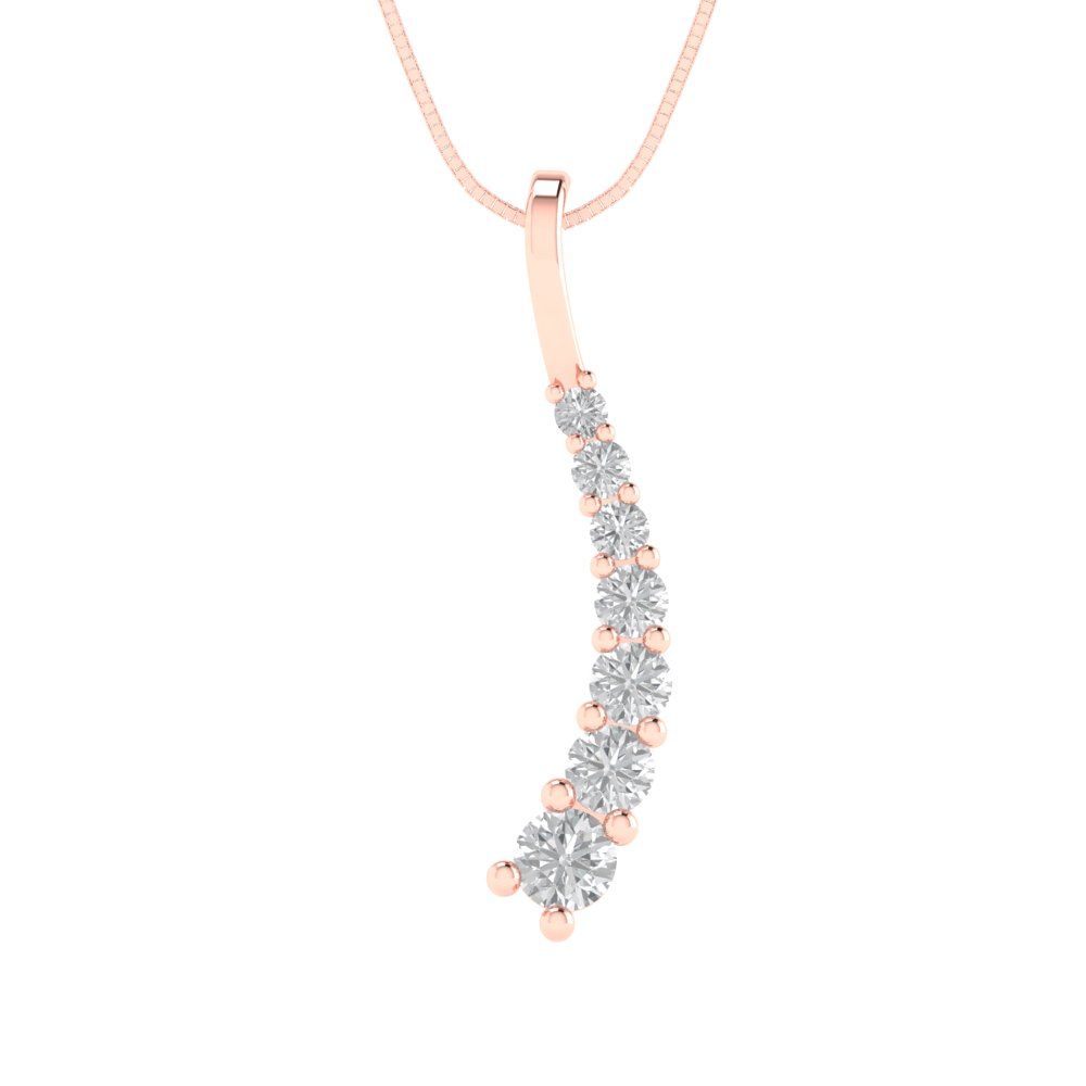 0.465 tcw Necklace Pendant - 14K White Gold Round Cut Charm Zirconia Diamond - Adjustable Length - 15in Box Chain to 18in
