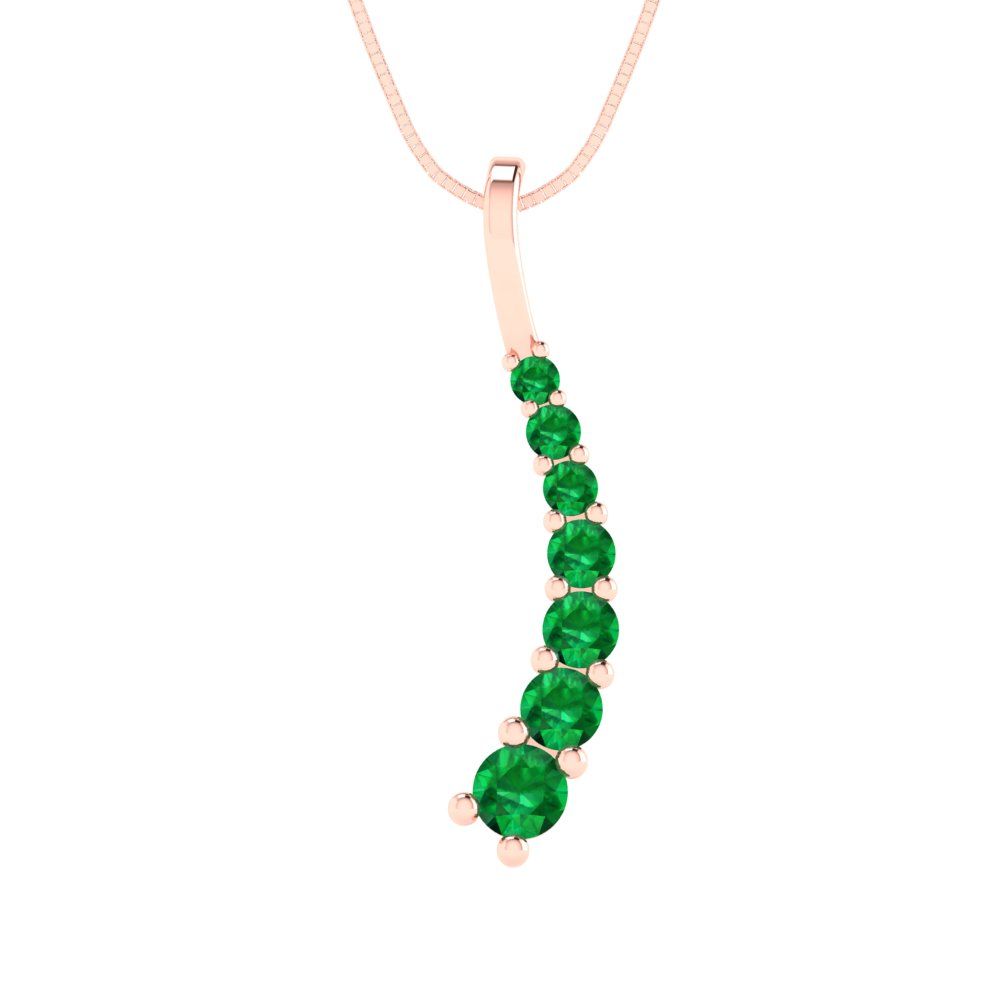 0.465cttw Round Cut Emerald Gold-Plated 925 Silver Pendant and 16" Box-Chain Necklace