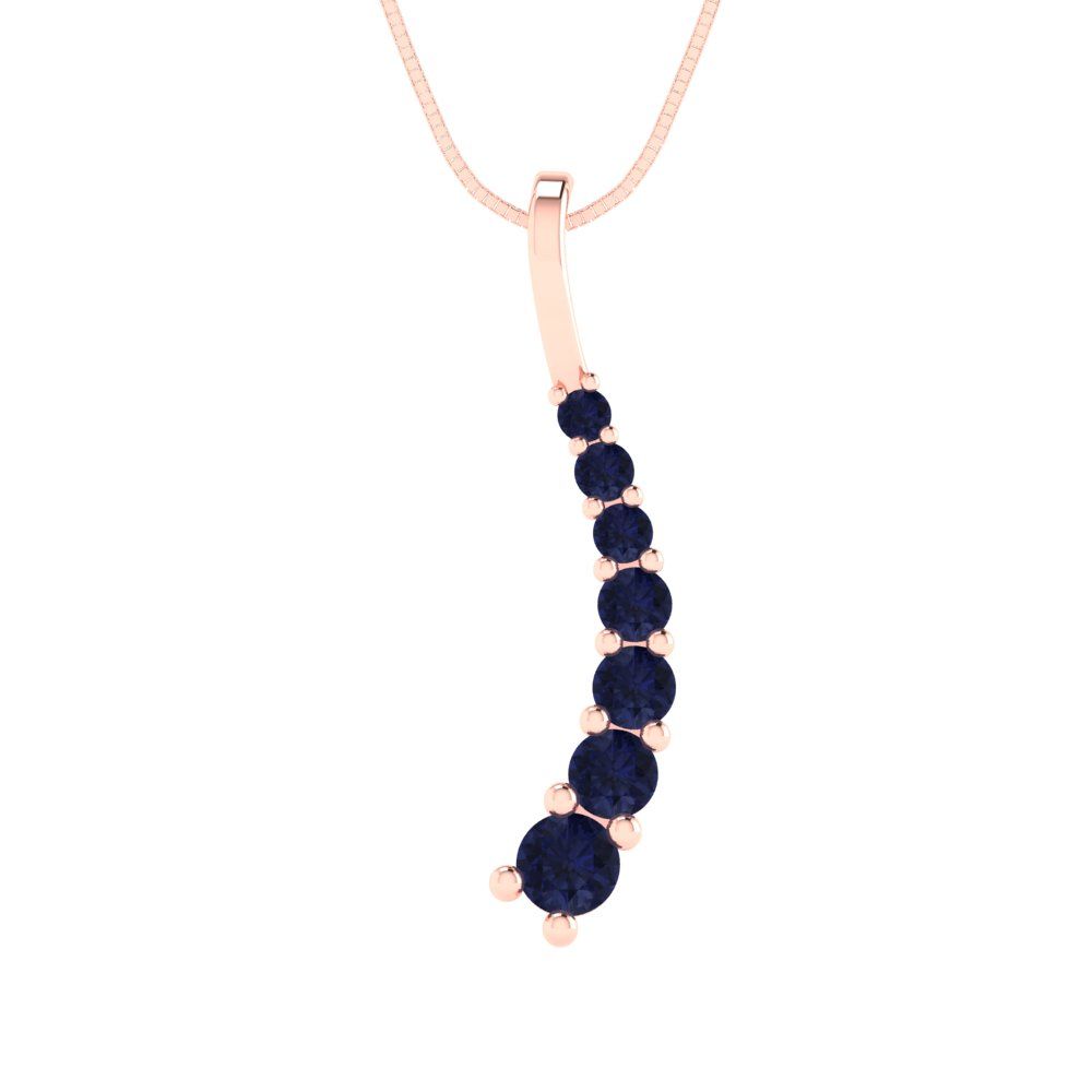 0.465cttw Round Cut Blue Sapphire Gold-Plated 925 Silver Pendant and 16" Box-Chain Necklace