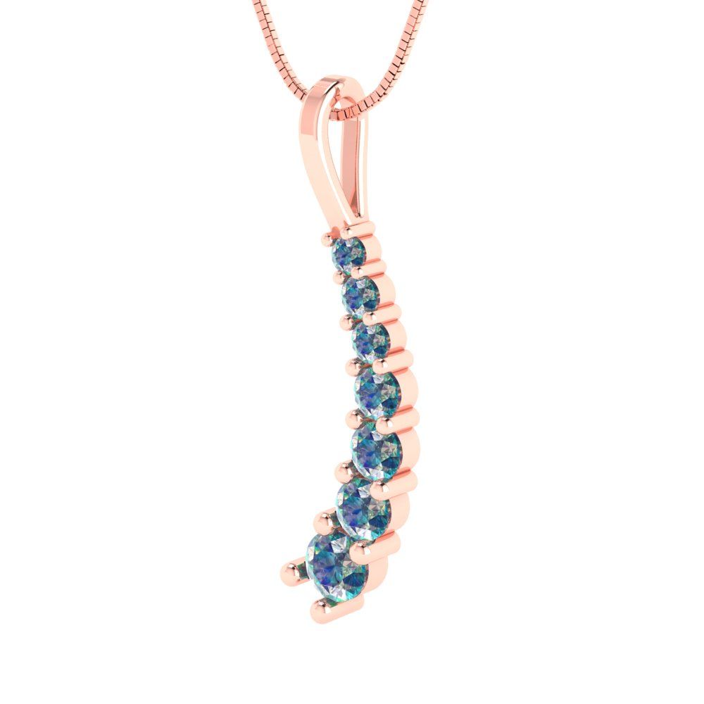 0.465 tcw Necklace Pendant - 14K White Gold Round Cut Charm Blue Moissanite - Adjustable Length - 15in Box Chain to 18in