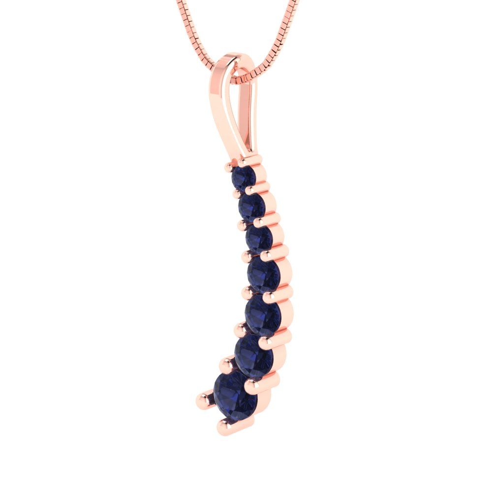 0.465 tcw Necklace Pendant - 14K White Gold Round Cut Charm Bluesapphire - Adjustable Length - 15in Box Chain to 18in